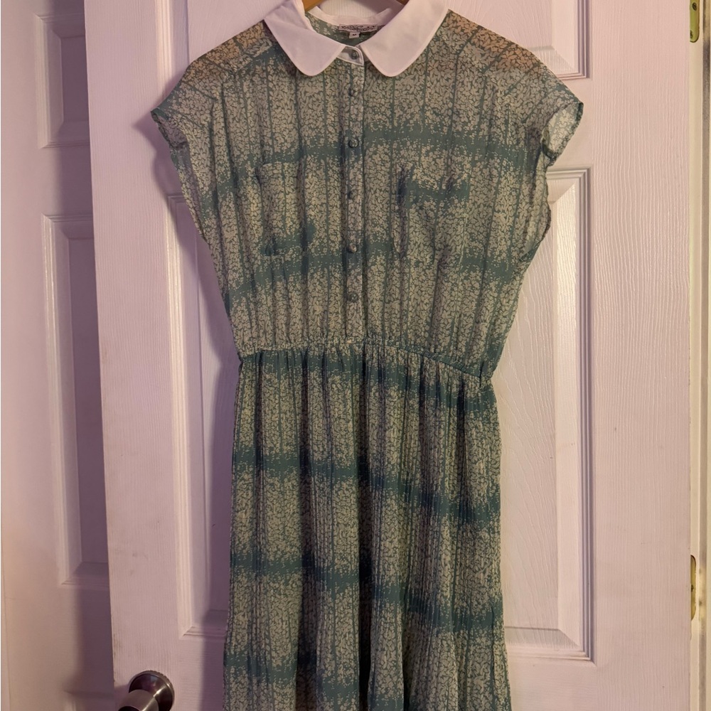 Green and White Collared Dress